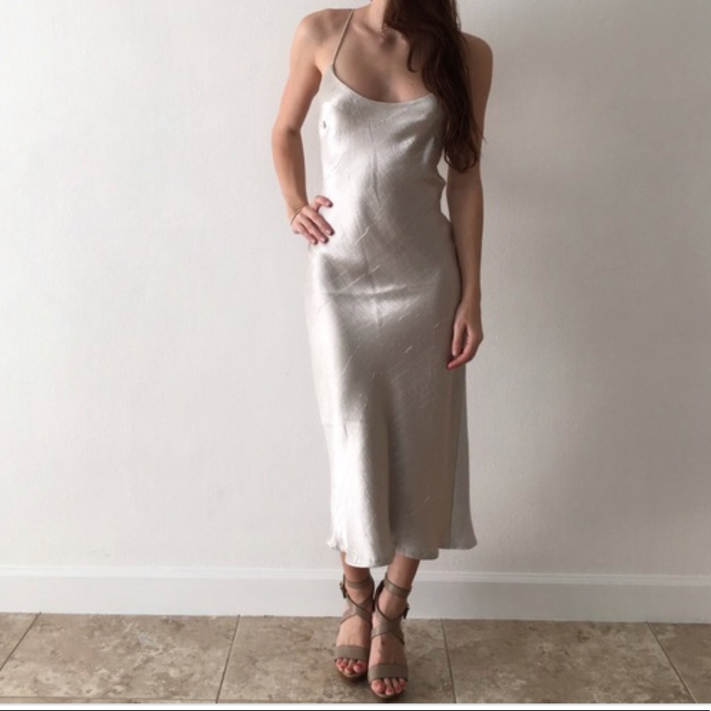 Zara Studio Silver Texture Midi Slip Dress Medium